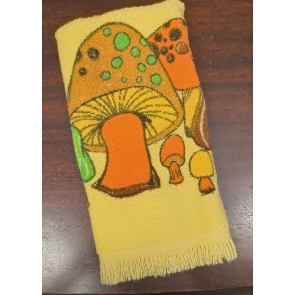 Cannon Retro Mushroom Pattern Fringed Hand Towel Yellow Cotton/Polyester